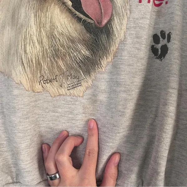 Vintage Jerzees Gray Dog Lover Crewneck Sweatshirt Retro Neutral 90s Large - Image 4
