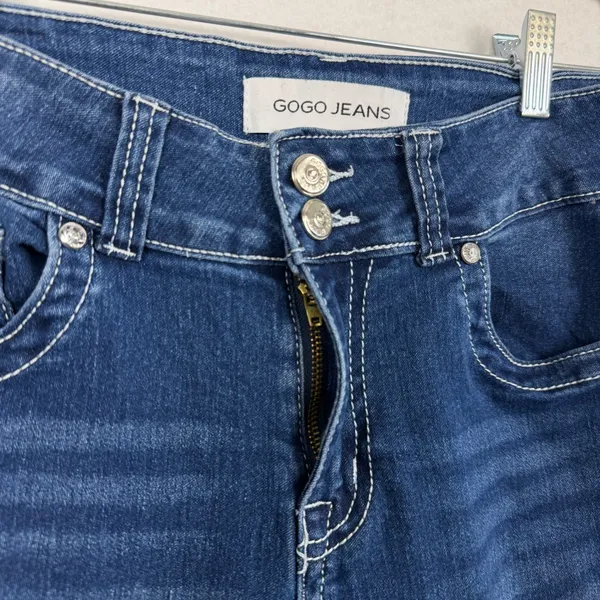 Gogo Jeans Y2k Gogo Womens Dark Wash Flare Leg‎ Embroidered Studded Denim Blue LowRise 7/28 - Image 4