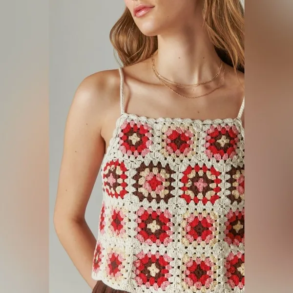 Lucky Brand Crochet Romper Pink Granny Square Boho Coachella Festival Size M NWT - Image 13