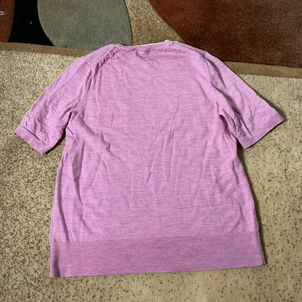 Banana Republic Merino Wool Short Sleeve Sweater Womens M Purple Tipped Pocket - Image 8