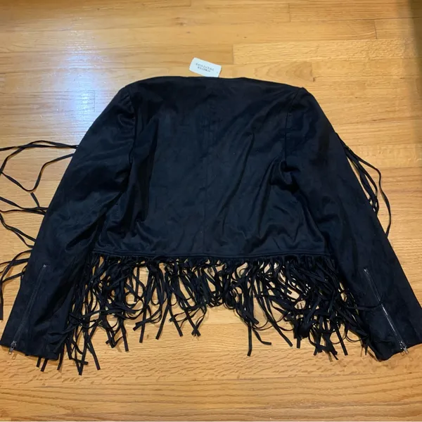 Forever 21 Boho Western Wear Hippie Fringe Cropped Jacket Black Women's Large - Image 8