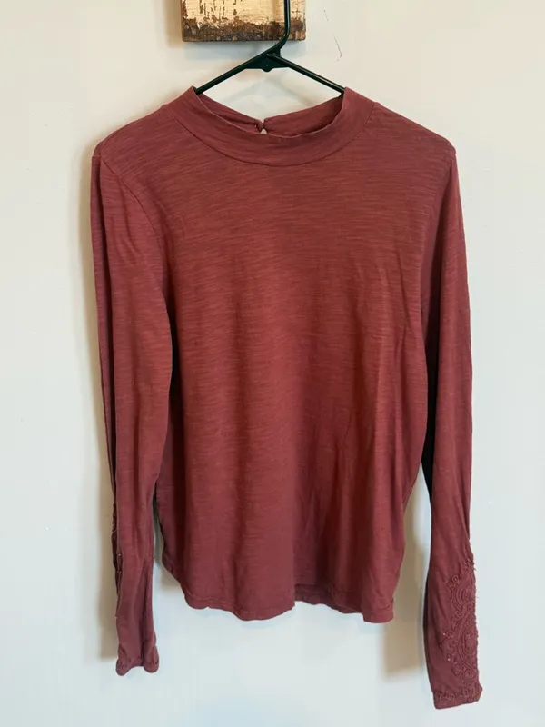 Free People We The Free Hooked On You Cuff Long Sleeve Tee in Burgundy - Image 3