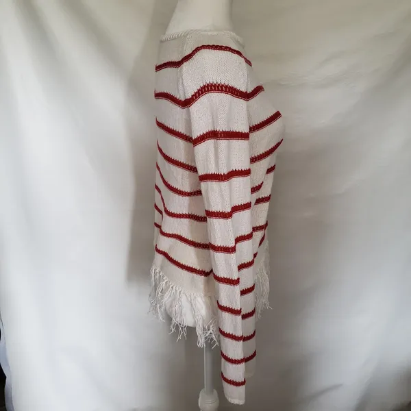W by Worth Breton Stripe Womens Sweater Sz S Fisherman Nautical Fringe Preppy - Image 7