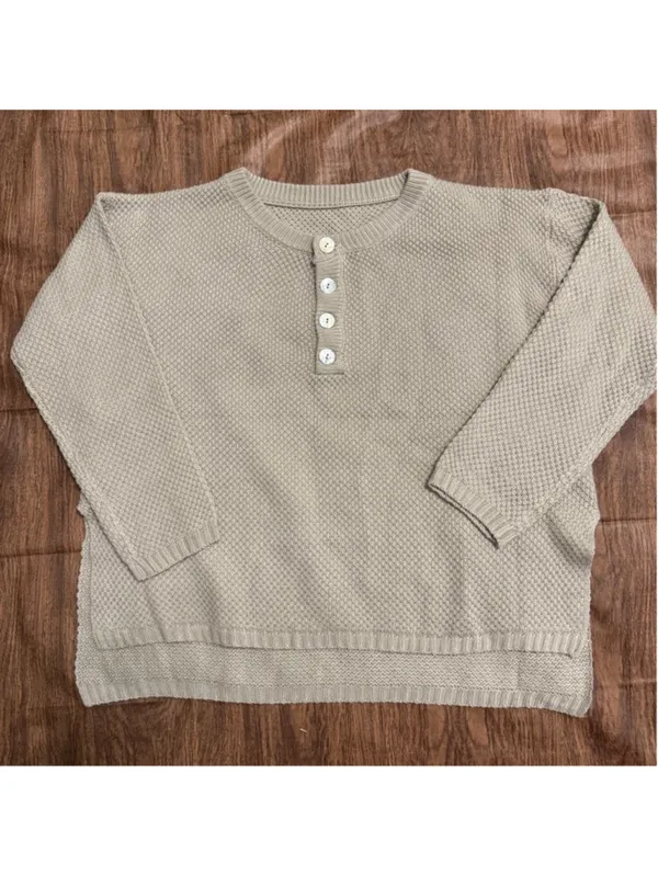 Women’s Half Button Down Sweater from Anna-Kaci L Oatmeal Beige Tan Oversized - Image 2