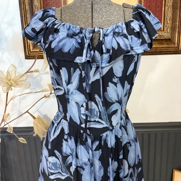 NWT Grace Karin Empire Waist Off Shoulder Floral Maxi Dress ~ Size M 💚🍄 - Image 4