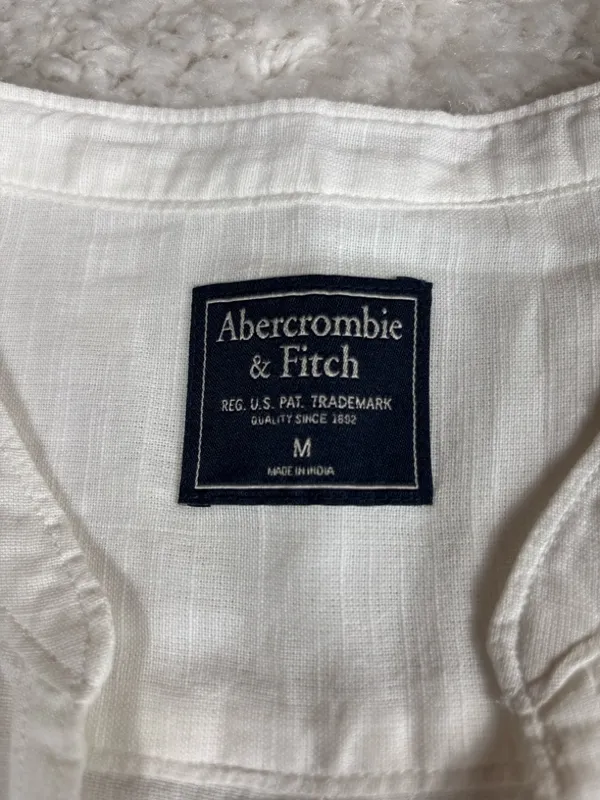 Abercrombie & Fitch White 100% Cotton Lace Up Peasant Blouse Size M - Image 2