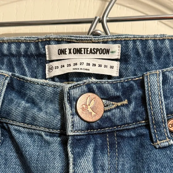 One Teaspoon High Waist Legend Distressed Frayed Mom Shorts Y2K Indie Sleaze 22 - Image 5