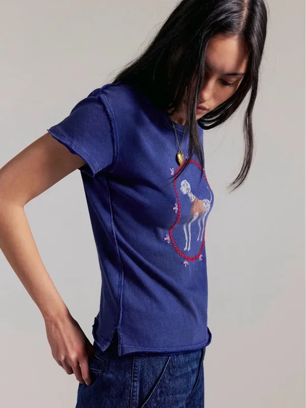 Free People We The Free Fur Friend Tee Dalmatian Navy Blue Size Large Worn Once! - Image 3