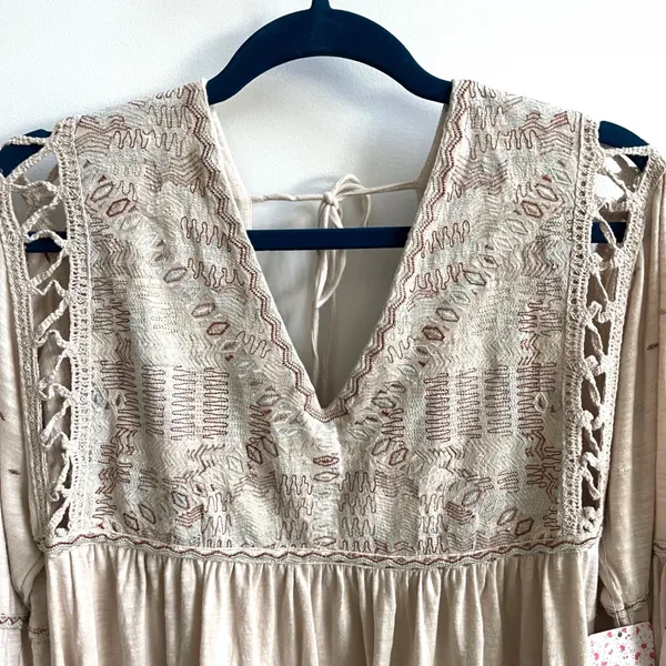 Free People Much Love Tunic Top Women S Salt Beige Boho Embroidered Crochet‎ New - Image 5
