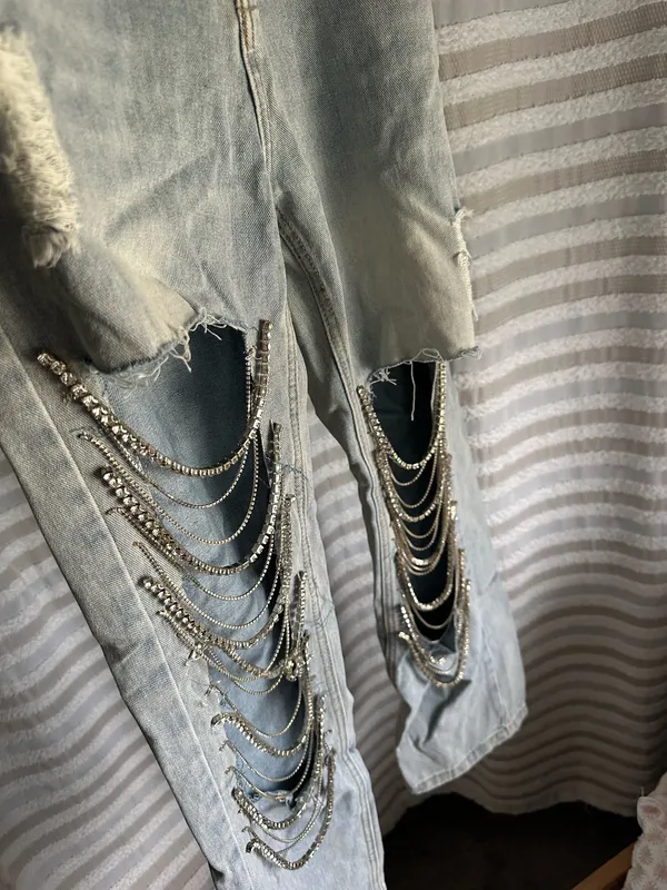 Rhinestone chain jeans Blue - Image 2