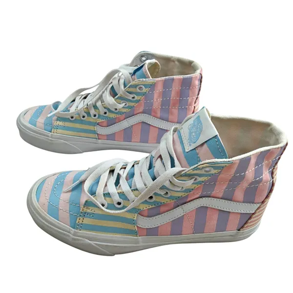 Vans Sk8-Hi Top Pastel Striped 721356 Patchwork M7.5 W9 Skate Shoe Sneaker - Image 4