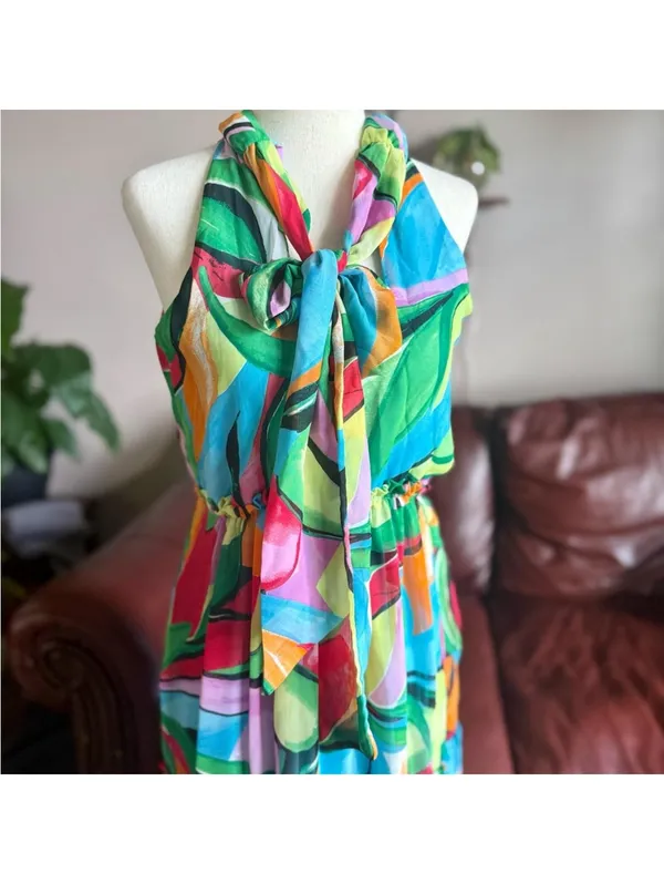 Nine West Women’s Size Small Multicolor Sleeveless Colorful Abstract Maxi Dress - Image 6