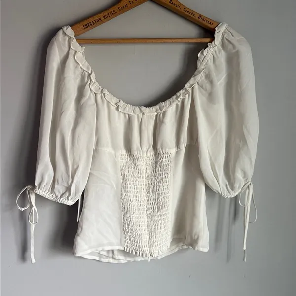 NEW Reformation Cantaloupe Ruffle Tie Sleeve Blouse Ivory 4 - Image 3