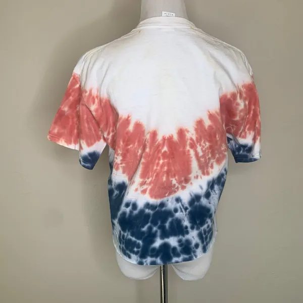 Gildan Mickey Mouse Cropped Tie Dyed RWB T Shirt Medium+ - Image 2