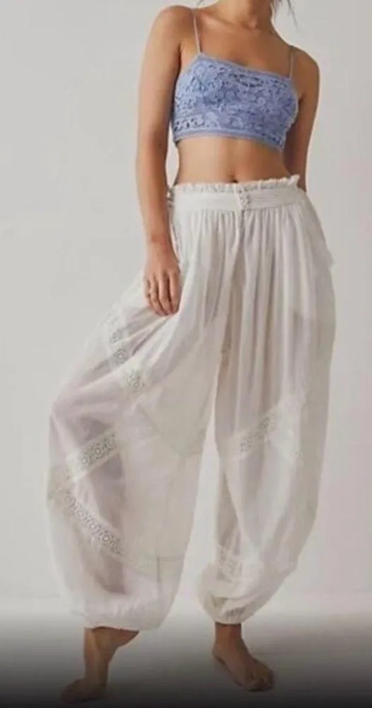 Free People Intimately PINK Cotton Sheer Pants w/Lace Trim, Size M, New w/o Tag - Image 9