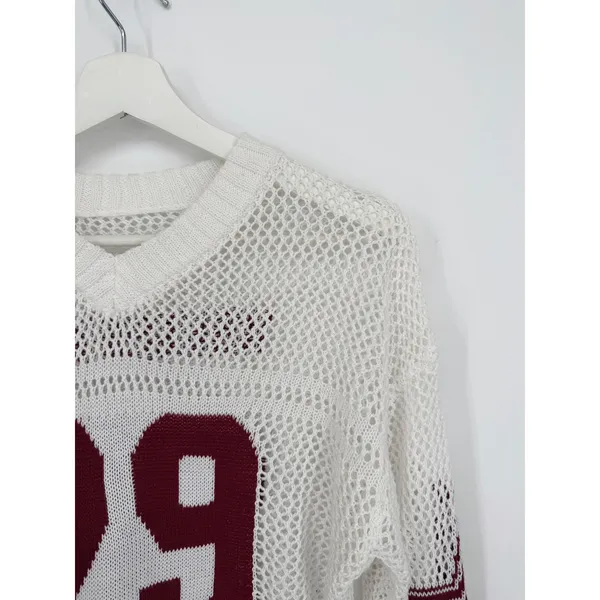 Boston 29 Mesh Knit Sweater Women Small White Burgundy Star - Image 2