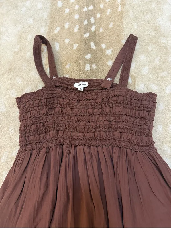 Lucky Brand XL Brown Smocked Babydoll Tank Top Adjustable Straps Boho - Image 5