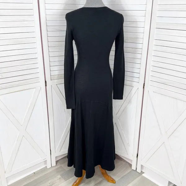 Polo Ralph Lauren Waffle Knit‎ Long Sleeve Maxi Dress Black Flared Hem Small - Image 4