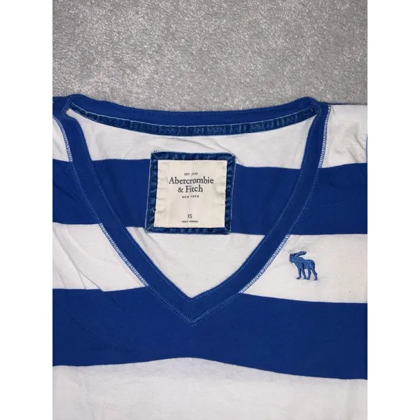 abercrombie y2k striped v neck blue white‎ think stripe xs Moose - Image 5