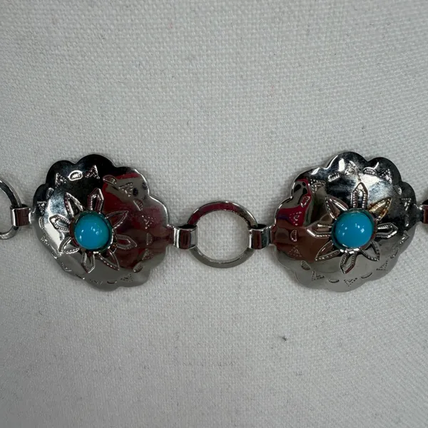 Thunderbird Western Boho Chain Belt Silver Turquoise Concho Lightweight Festival - Image 3
