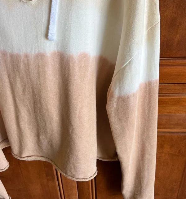 Beige/brown tye dye cropped hooded pullover Size L - Image 3