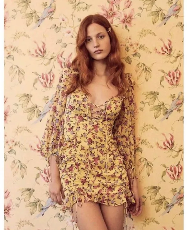 For Love & Lemons Beaumont Cinched Ruffle Mini Dress - Image 3