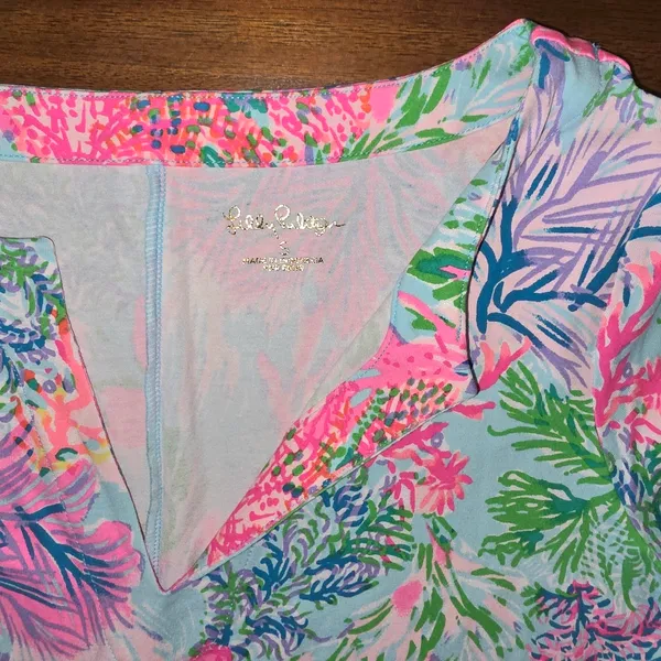 Lilly Pulitzer Blue Floral Midi Dress with Pink & Green Accents - Image 3