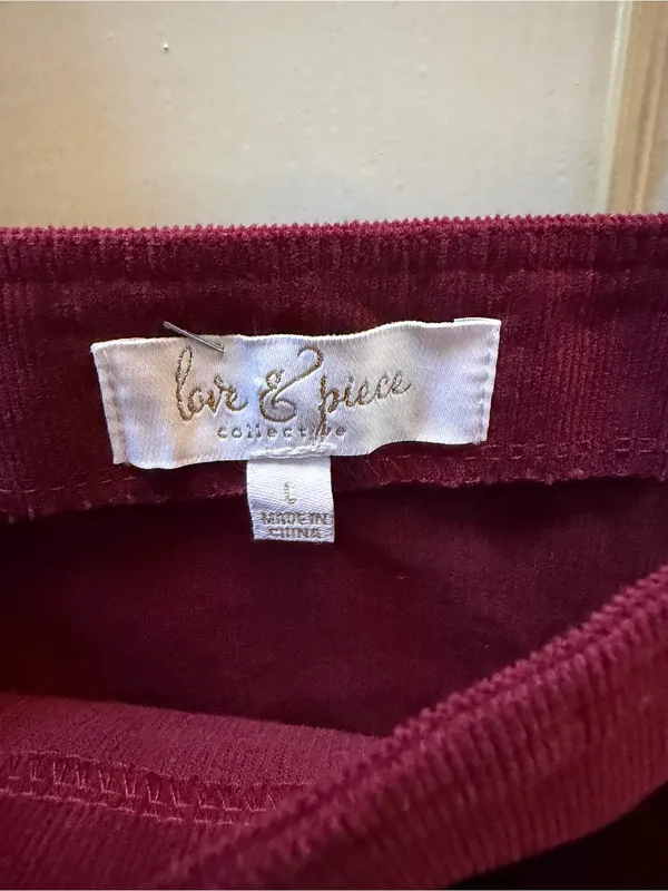 Burgundy Corduroy Pinafore Dress with Ruffle Pocket - Image 3