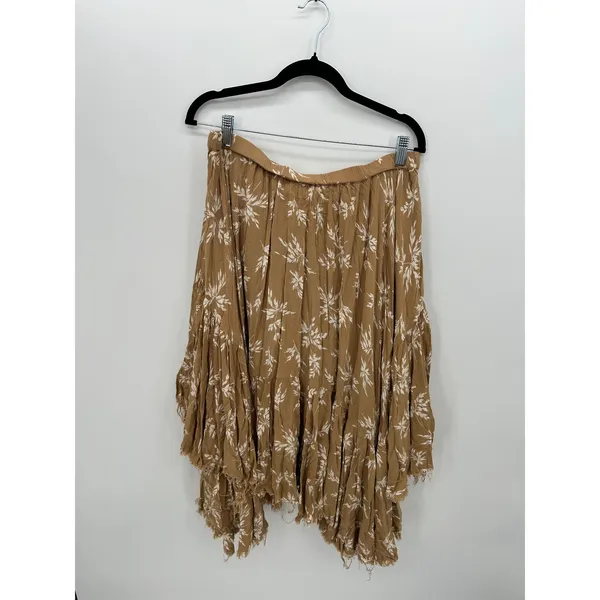 Boho Floral Handkerchief Midi Skirt Brown Raw Hem Asymmetrical Festival Fairy - Image 4