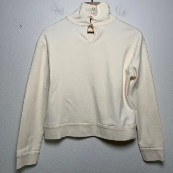 BURU Women Cotton Turtleneck Top Medium‎ Cream Keyhole Back Long Sleeve Nursing - Image 8