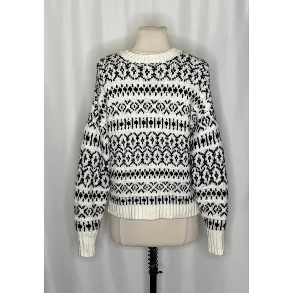AMERICAN EAGLE Outfitters Fairisle Crew Neck Sweater Black White Fair Isle Small - Image 8