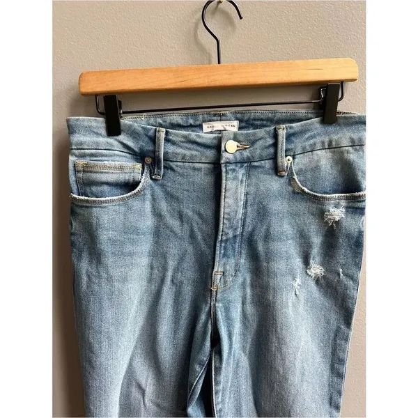 Good American Good Classic Straight Leg Jeans with Knee Slits Indigo123 Size 6 - Image 4