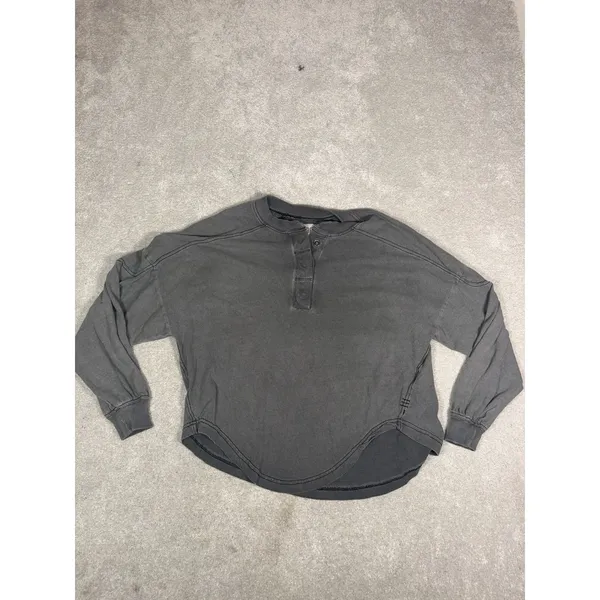 BDG Logan Oversized Cropped Long Sleeve Boxy Henley Top Gray S - Image 5