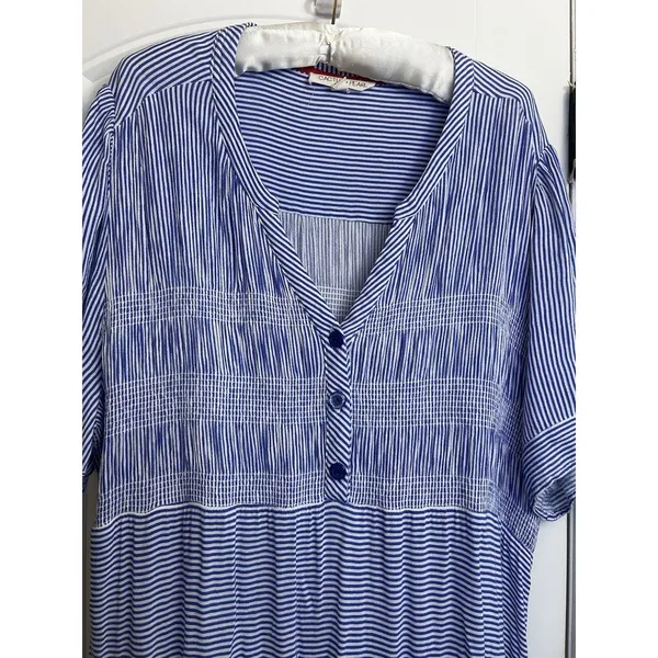Cactus + Pearl XXL Blue White Striped Smocked Maxi Dress Rayon Boho Casual Coast - Image 4