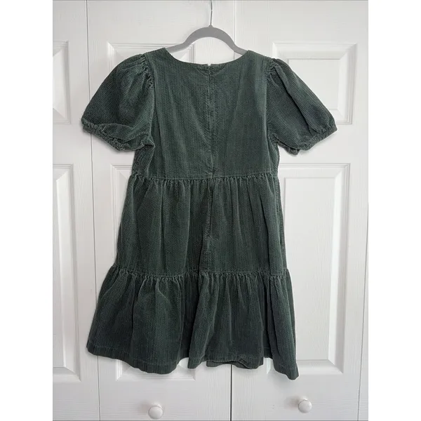 Madewell‎ Corduroy Tiered Babydoll Dress Womens Size 0 Green Puff Sleeve Cotton - Image 4