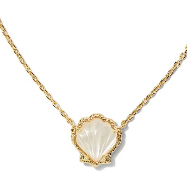 Brynne Shell Gold Short Pendant Necklace and Earring Set - Image 2