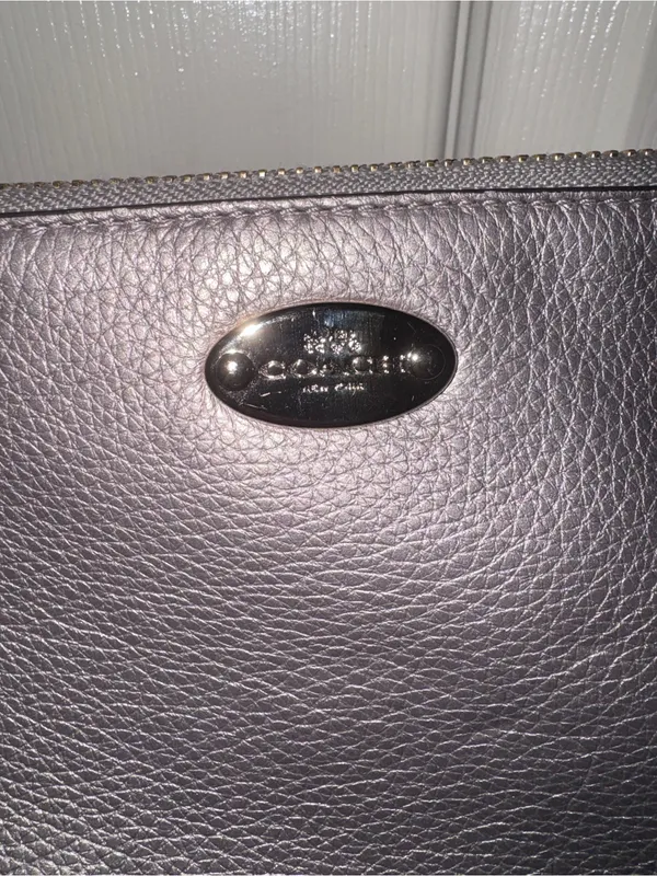 Coach F53157 Metallic Pewter Leather Crossbody Wristlet Double Zip Bag - Image 3