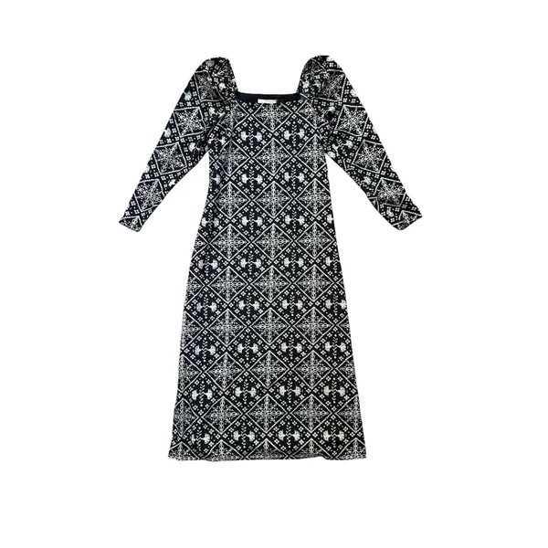 Tuckernuck Hyacinth‎ House Square Neck Sabrina Midi Dress XS Black White Print - Image 2