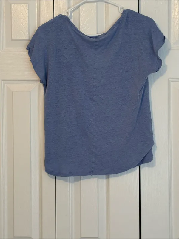 Ann Taylor Short Sleeve Scoop Neck Tee - Dusty Blue - Image 2