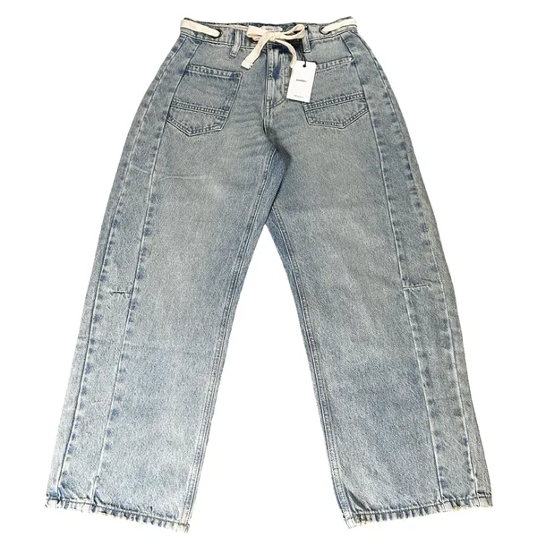 Forever 21 Barrel Jeans Size 25 Light Wash Lace Up Waist Y2K Denim NWT - Image 3