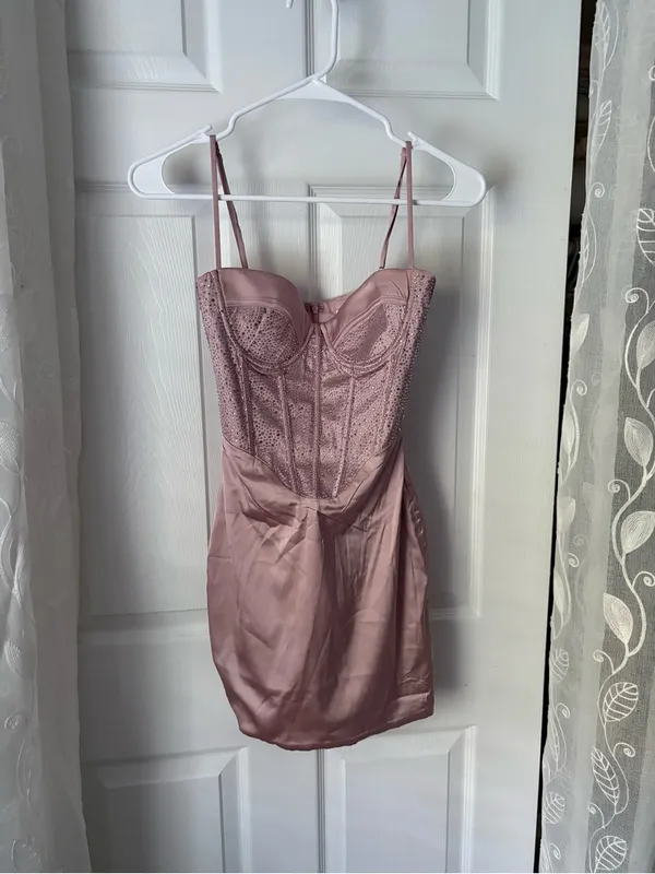 Oh Polly Moonstruck satin mini dress corset-style bodice rhinestone women size 0 - Image 9