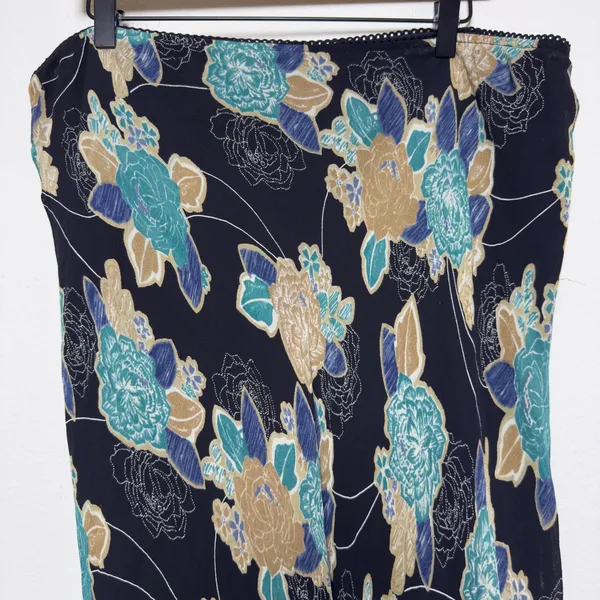 VTG Y2K Women Whimsigoth Fairy Grunge Skirt‎ 16 Black Floral Chiffon Maxi Flowy - Image 2