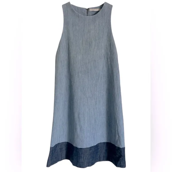 Alice + Olivia Chambray Linen Shift Dress Size XS Blue - Image 3
