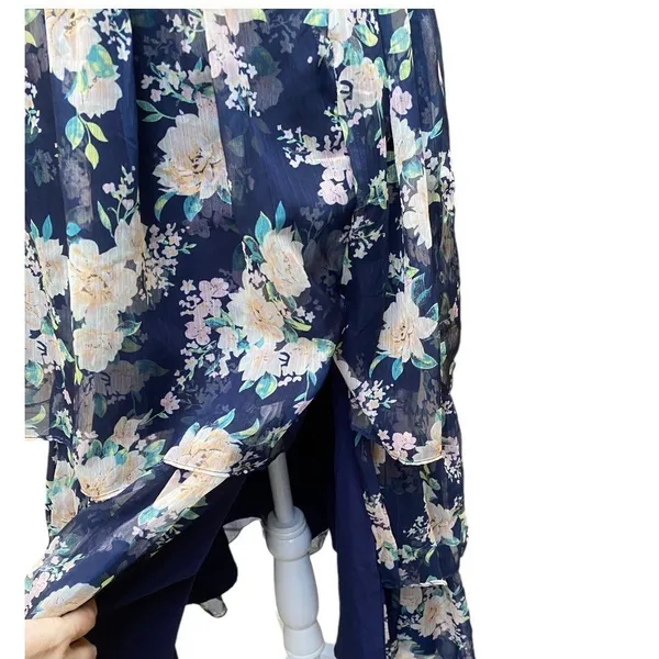 Lulus Cultivate Crushes Navy Floral Print Tiered Ruffled Midi Dress Size S - Image 9