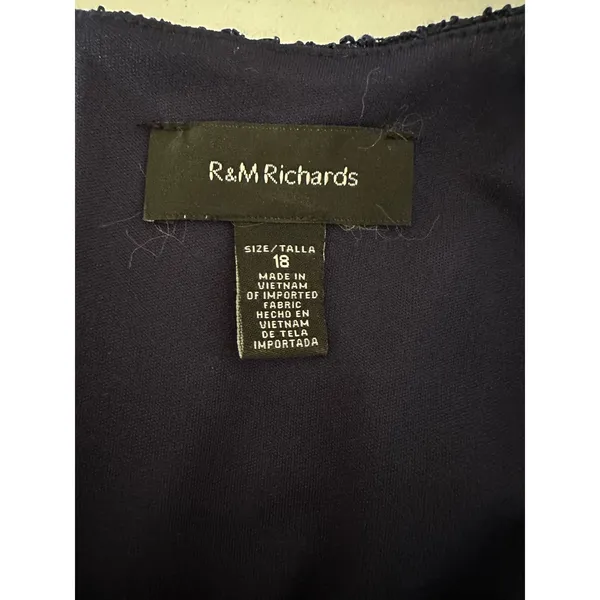 R&M Richards Gown 14 Navy‎ Blue Formal Sequin Lace Chiffon Maxi Evening Dress - Image 5