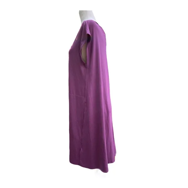 Eileen Fisher Twist Back Bateau Neck Purple Jersey Tunic Shift Midi Dress Sz M - Image 4
