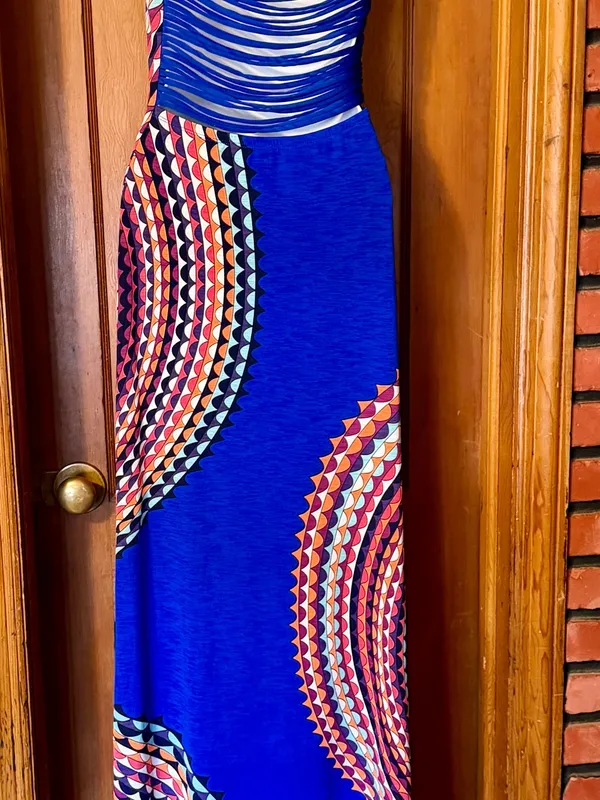 Xhilaration Strapless Royal Blue Maxi Dress with Multicolor Chevron Panels - Image 2