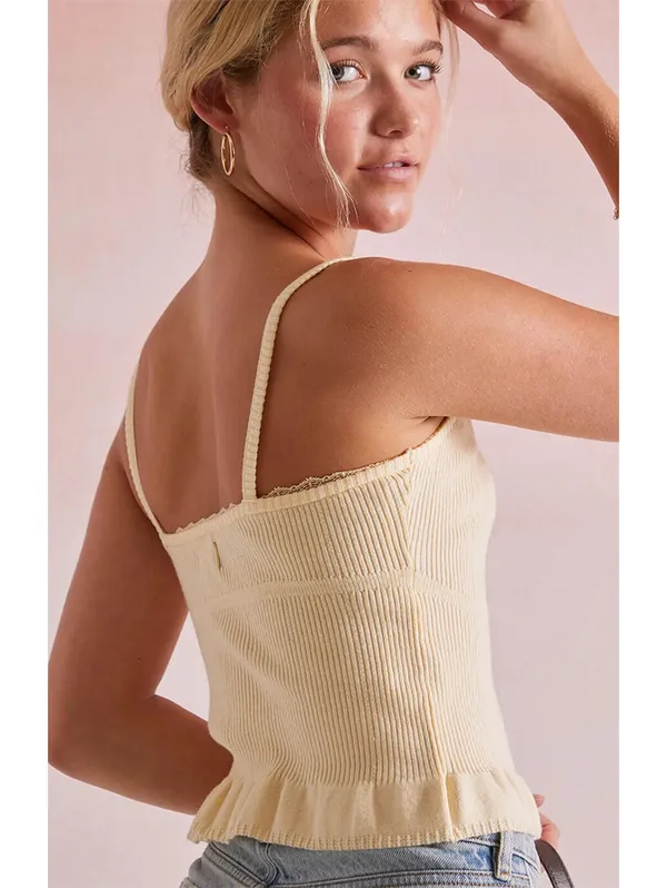 (C114) Beverly & Beck Jennie Ruffle Tank Top Mellow Yellow Women's S Lace Trim - Image 2