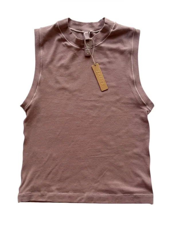 NWT Skims Stretch Cotton Jersey Mock Neck Tank In Umber Size Medium - Image 2