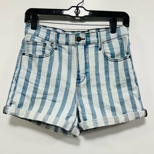Hidden buckle brand Blue and White Striped High Waist Shorts! - Image 2